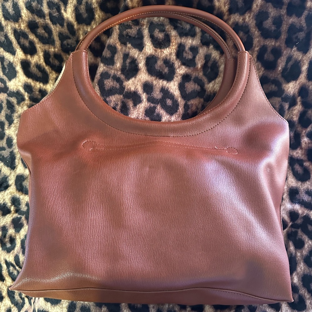 Vintage Vegan Mondani Faux Leather Shoulder Bag Brown Double Handle - Picture 4 of 11